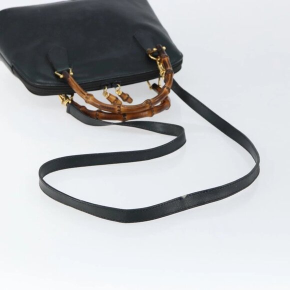 GUCCI Bamboo Hand Bag Leather 2way Navy Gold - Picture 6 of 16